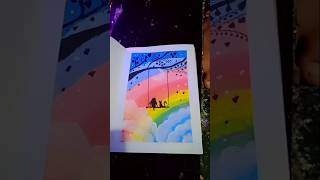 Easy and simple night painting stylish rainbow painting 🎨🖌️ art painting shorts viral [upl. by Gnihc]