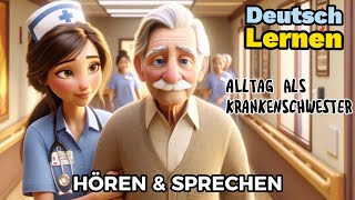 Deutsch Lernen Alltag als Krankenschwester Sprechen amp Hören Deutschkurs Geschichte amp Wortschatz [upl. by Rowell]