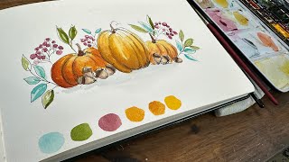 Watercolor Journal Day 133 Pumpkin illustration ink and watercolor [upl. by Orodisi]