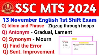 13 November English 1st Shift Exam  SSC MTS Exam Analysis 2024  SSC MTS Practice Set [upl. by Krongold]