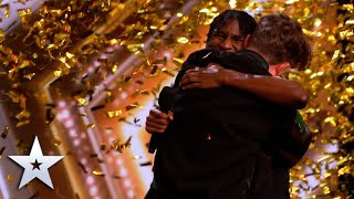 GOLDEN BUZZER Alesha moved to tears by musical duo Flintz amp T4ylor  Auditions  BGT 2022 [upl. by Bamby]