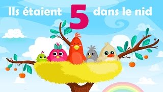 Ils étaient 5 dans le nid  Comptine avec gestes pour enfants et bébés avec les paroles [upl. by Paschasia]