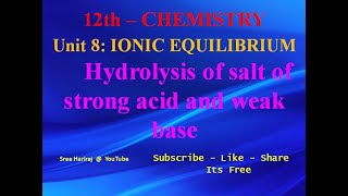 Hydrolysis of salt of strong acid and weak base  in Tamil  12th Chemistry [upl. by Arteid]