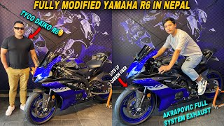 Fully Modified Yamaha R6 With Akrapovic Exhaust amp Real Carbon Parts in Nepal🇳🇵By Tyco Dai [upl. by Akired159]