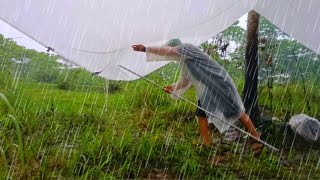 SOLO CAMPING IN THE RAIN the struggle to set up a tent in heavy rain  relaxing sound of rain [upl. by Allemrac]