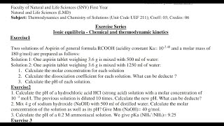 Chemistry 2 SNV L1 TD Exercise 1  chimie 2 [upl. by Chip]