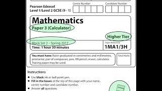 EDEXCEL GCSE Maths Mock Set 2 91 2017 Paper 3 Higher Calculator [upl. by Glanville]