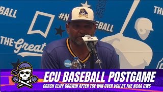 ECU Baseball Coach Cliff Godwin after the win over VCU at the NCAA CWS Greenville Regional [upl. by Rot849]