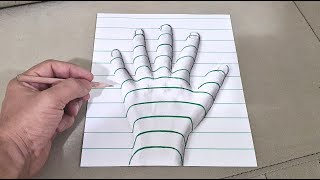 easy 3d drawing hand on paper for beginners [upl. by Olimpia]