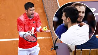 Novak Djokovics run ins with umpire after surprising Daniil Medvedev retirement message [upl. by Amsirac865]