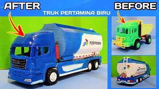 MODIF TRUK PLASTIK Jadi Truk Pertamina Biru  truk mercedes benz [upl. by Nollahp]