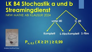 LK Prüfungsteil B4 Mathe Abi Klausur NRW 2024 Stochastik a und b Streaming Dienst [upl. by Uzial]