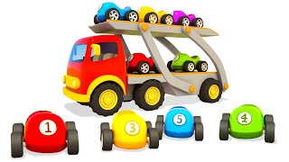 A car transporter for colored racing cars for kids Helper cars full episodes cartoons for kids [upl. by Batista661]