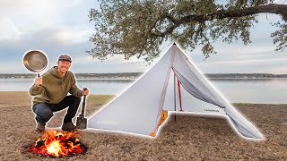 Floorless Tent Camping amp Primitive Cooking by the Lake [upl. by Ateloiv]