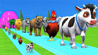 Paint amp Animals CowGorillaElephantLionTigerDinosaur Fountain Crossing Transformation Cartoon [upl. by Eerazed]