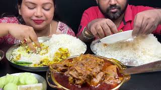 Bigbites Eating Rice With 🔥🔥Spicy Mutton Curry And Fulkopi Vaja Puti Macher Jhal।। [upl. by Emelun]