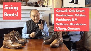 Sizing Boots Comparing Caswell Oak Street Bootmakers Whites Parkhurst Viberg RMW Blundstone [upl. by Onivla567]