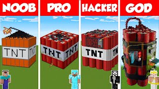 Minecraft WORKING TNT HOUSE BUILD CHALLENGE  NOOB vs PRO vs HACKER vs GOD  Animation [upl. by Noffets]