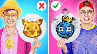 RICH VS BROKE PANCAKE ART CHALLENGE 🤩  Pokemon vs Rainbow Friends Crafts Cool Ideas by 123 GO [upl. by Wollis924]