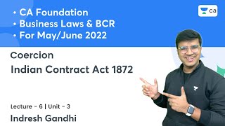 L6 Coercion  Unit 3 Indian Contract Act 1872  Law amp BCR  Indresh Gandhi [upl. by Rexer]