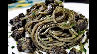 PASTA AL NERO DI SEPPIA spaghetti al nero di seppia e PESCE SPADA ricetta nero di seppia [upl. by Nevur]