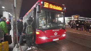 Sweden Stockholm winter night ride with bus 583 from Arlanda Airport T5 to Märsta railway station [upl. by Otsuj]