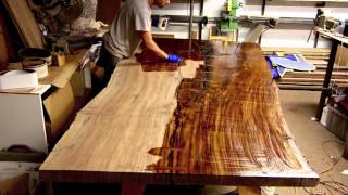 Finishing a Massive Claro Walnut Slab Table Live Edge [upl. by Monique902]