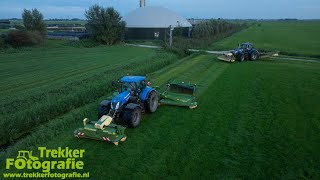 Hiemstra  Maaien  Mowing  Gras Mähen  2x New Holland  Krone [upl. by Crescen]