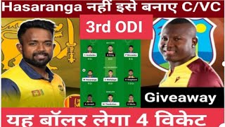 SL vs WI 3rd ODI Match Dream11 Team Match Prediction Westindies vs Srilanka Match Prediction [upl. by Adias639]