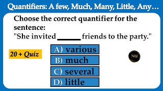 Quantifiers Quiz  A few Little Many Much Any  Eng Grammar Mixed test  No1 Quality English [upl. by Steel944]