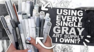 HOW GRAY IS TOO GRAY  Art Using Every GRAY PEN PENCIL MARKER WATERCOLOR ETC I Own [upl. by Maure]