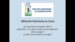 AFILIACION VOLUNTARIA IESS 2023 2024 [upl. by Neelyad301]