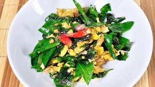 Thai Food Melindjo Fried with Egg Bai Liang Pad Khai [upl. by Ydna]