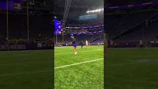 Jaren Hall warms up prior to Vikings vs Packers primetime matchup skol [upl. by Gilud220]