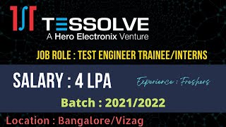 Tessolve Off Campus Hiring Freshers for the Role of Test Engineer Trainee  Interns [upl. by Demetrius410]