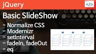 jQuery 08  Slideshow 기초  자동으로 슬라이드 이미지가 교체되는 슬라이드쇼 normalize modernizr setInterval [upl. by Jara]