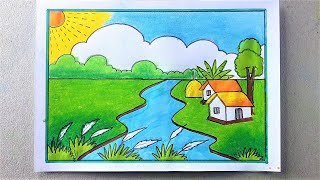 Sorotkaler drisso drawing💖 শরৎকালের দৃশ্য আঁকা 💚 Autumn Scenery Painting🖌 [upl. by Leehar363]