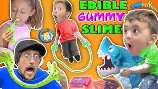 EDIBLE GUMMY SLIME JUMP ROPE w SHARK BOARD GAME FAMILY NIGHT FUNnel Vision Vlog [upl. by Schilt893]