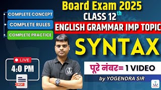 Syntax  Subject Verb Agreement  Syntax Rules 12th English Grammar  Class 12th [upl. by Honniball]