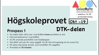 Högskoleprovet oktober 2019 Provpass 1 ver1 DTK [upl. by Alyakcm]