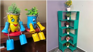 DIY Plastic Bottle Planters amp Cardboard Shelf  Easy Home Decor Ideas [upl. by Orme]