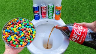 Experiment  MampM Candy VS Big Coca Cola Pepsi Fanta Sprite Popular Sodas and Mentos in toilet [upl. by Priscella143]