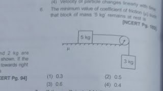 The minimum value of coefficient of friction that block of mass 5 kg remains at rest is [upl. by Edahs]