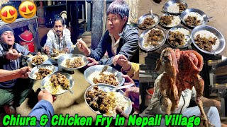 CHICKEN CURRY WITH BEATEN RICE IN NEPALI VILLAGE  CHICKEN RECIPES  CHICKEN FRY RECIPE MASU CHIURA [upl. by Dan]