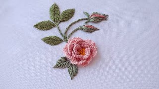 Rose Double Cast on stitch Dimensional stitches Rose Embroidery [upl. by Kikelia]