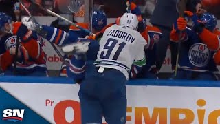 Canucks Nikita Zadorov Absolutely Levels Evander Kane Into Oilers Bench [upl. by Yllac]