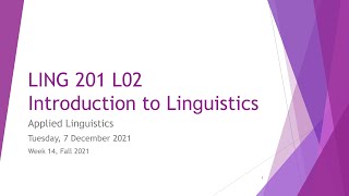 Introduction to Linguistics Lecture 13 Applied Linguistics [upl. by Acinad]