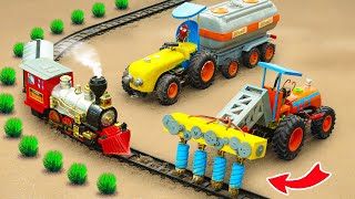 Diy tractor making mini Drill Plowing Machine  diy Concrete Mixer rescues Train  HP Mini [upl. by Mel]