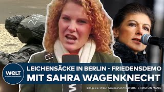 BERLIN Leichensäcke am Brandenburger Tor  Sahra Wagenknecht soll auf Friedensdemo Rede halten [upl. by Ahsened]