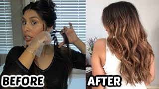 USING A HIGHLIGHTING COMB At Home Balayage Highlights Dark to Light Transformation [upl. by Nairbal]